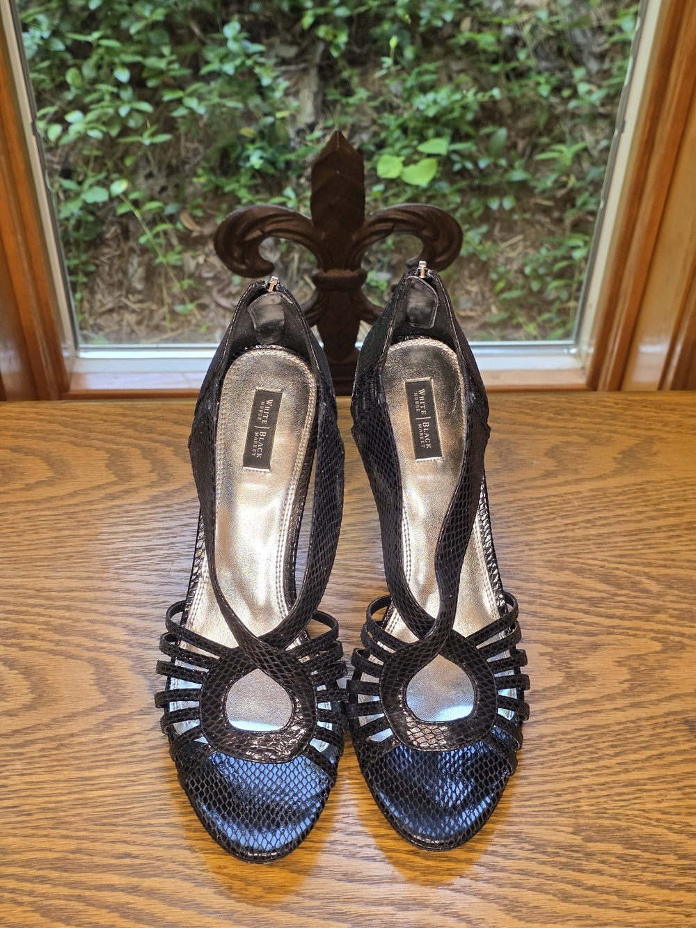 Black Strappy Peep-Toe Heels by White House Black Market Sz 10